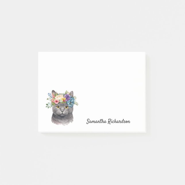 Post-it® Chat Boho personnalisé aquarelle florale (Devant)