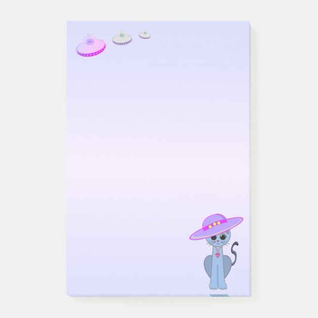 Post-it® Chat dans un Casquette et soucoupes volantes (Devant)