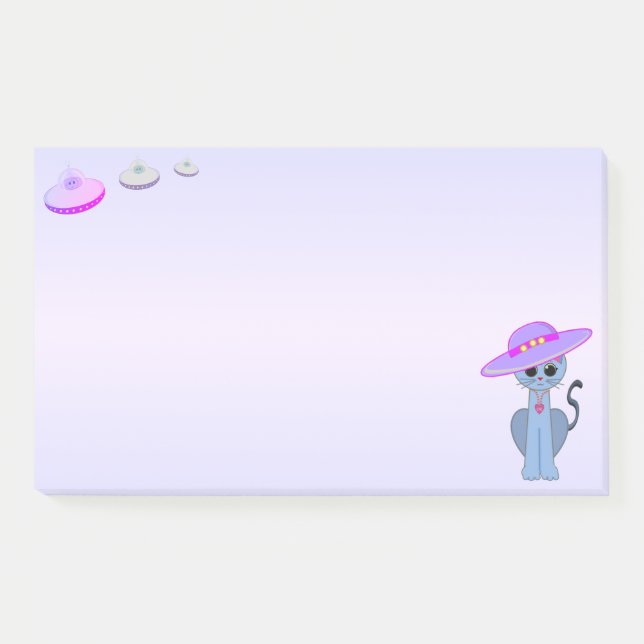 Post-it® Chat dans un Casquette et soucoupes volantes (Devant)