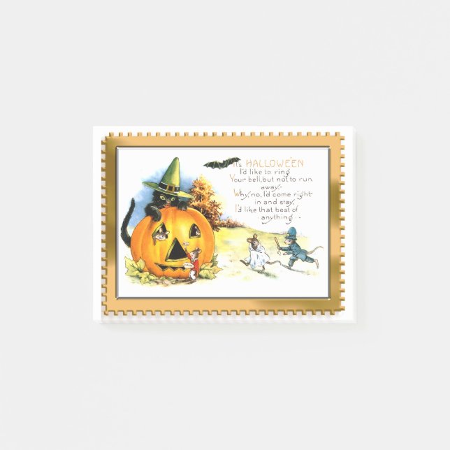 Post-it® Chat d'Halloween assis dans Jack O Lantern (Devant)