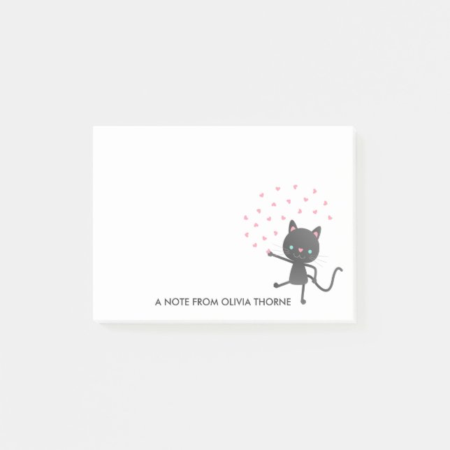 Post-it® Chat et Coeurs noirs - Nom personnalisé (Devant)