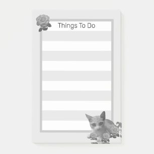 Post-it® Chat et fleurs dans des nuances de gris