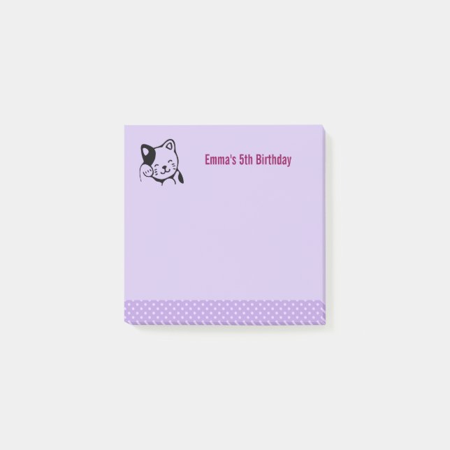 Post-it® Chat Kitty noir et blanc agitant Bonjour Anniversa (Devant)