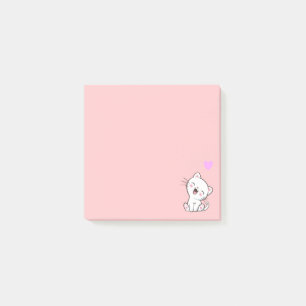 Post-it® Chat mignon et cœur sur fond rose