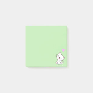 Post-it® Chat mignon et cœur sur fond vert clair