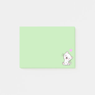 Post-it® Chat mignon et coeur sur vert clair
