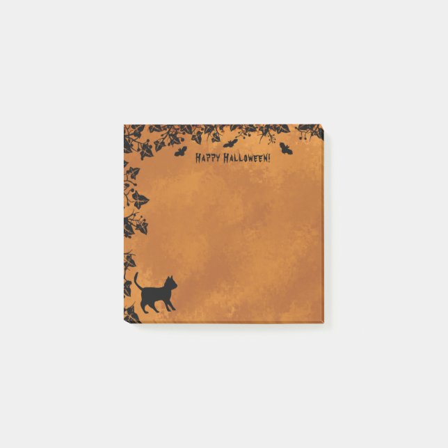 Post-it® Chat noir avec chauve-souris, Happy Halloween (Devant)