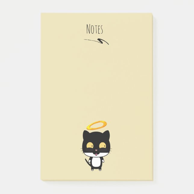 Post-it® Chat Noir Avec Dessin Caricature En Halo Or (Devant)