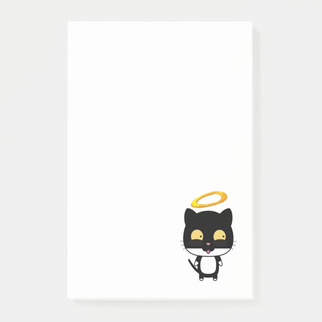 Post-it® Chat Noir Avec Dessin Caricature En Halo Or (Devant)