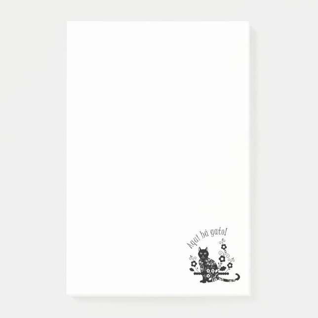 Post-it® Chat noir avec fleurs et expression portugaise (Devant)