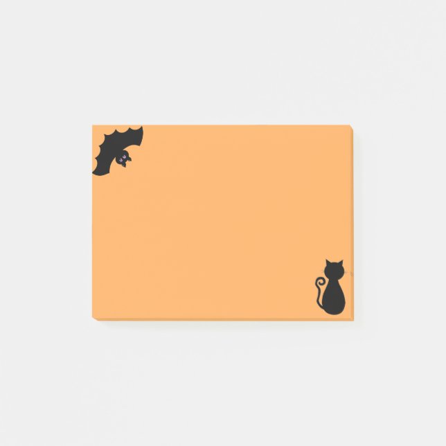 Post-it® Chat noir et chauve-souris d'Halloween sur orange (Devant)