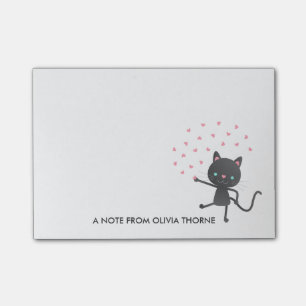 Post-it® Chat noir et coeurs - nom fait sur commande