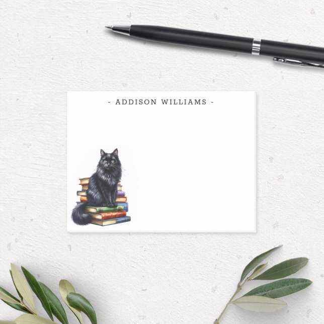 Post-it® Chat noir sur une pile de livres Personnalisé (Créateur téléchargé)