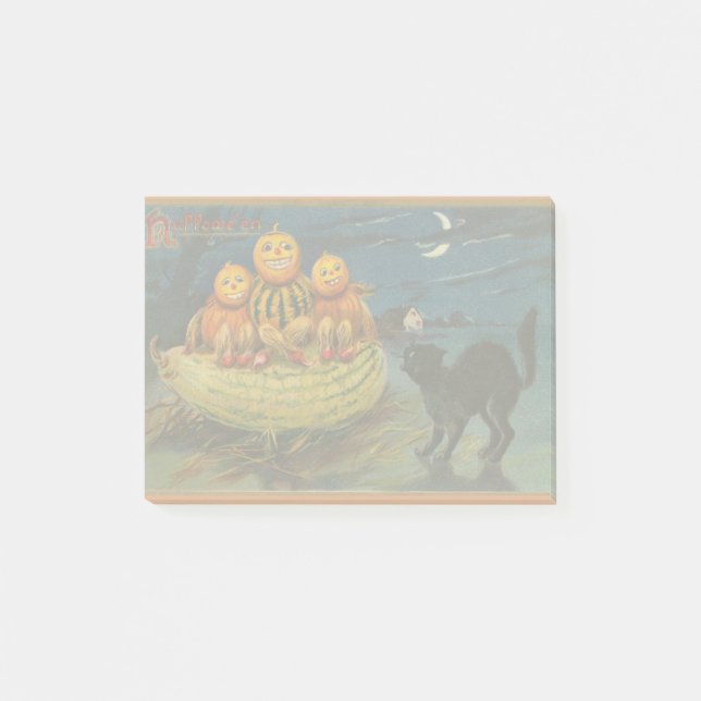 Post-it® Chat noir vintage Halloween Citrouille (Devant)