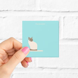 Post-it® Chat siamois sur des notes bleues avec nom