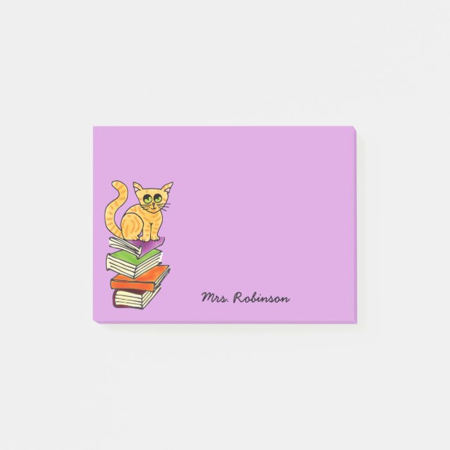 Post-it® Chat sur la pile de livres Nom de l'enseignant Pur (Devant)