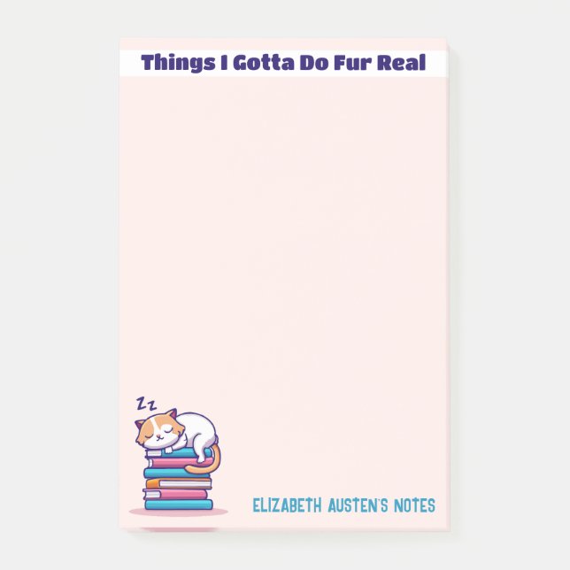 Post-it® Chat sur une pile de livres Cute Custom Readers No (Devant)