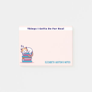 Post-it® Chat sur une pile de livres Cute Personnalisé Litt