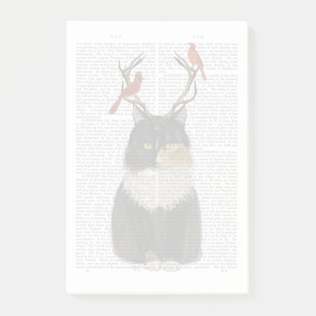 Post-it® Chat Tortoiseshell avec Antlers et Red Birds (Devant)