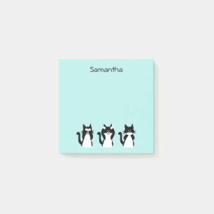 Post-it® Chats blancs noirs Trois Kitties sages Aqua Bleu