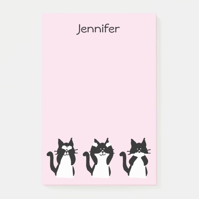 Post-it® Chats de Tuxedo | Trois Kitties douces rose pâle (Devant)