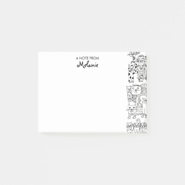Post-it® Chats Illustration noir et blanc Personnalisée (Devant)
