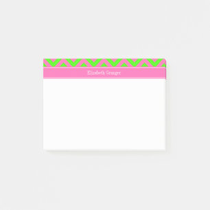 Post-it® Chaud rose #2 Lime Green LG Chevron Nom Monogramme