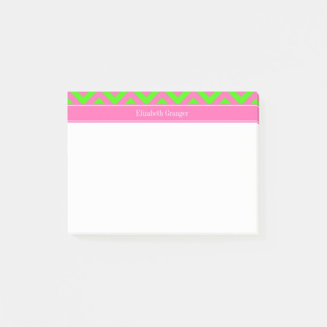 Post-it® Chaud rose #2 Lime Green LG Chevron Nom Monogramme (Devant)