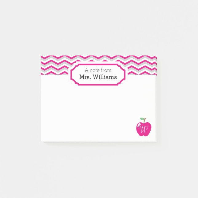 Post-it® Chaud rose Chevron Apple Monogramme note de l'ense (Devant)