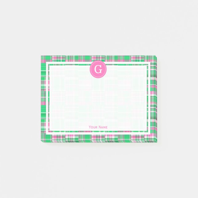 Post-it® Chaud rose vert Patchwork Madras Plaid 1IR encadré (Devant)