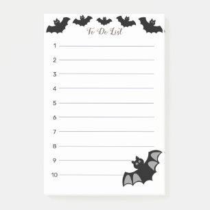 Post-it® chauves-souris volantes d'Halloween sur une liste