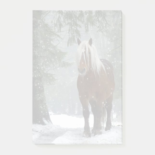 Post-it® Cheval Brown dans une forêt d'hiver avec chute de  (Devant)