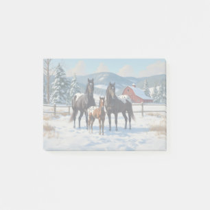 Post-it® Chevaux Appaloosa noirs sur une ferme en hiver