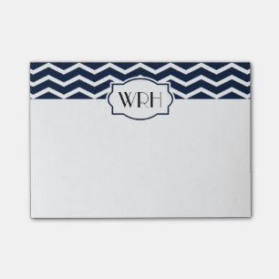 Post-it® Chevron blanc bleu de la marine à motifs monogram