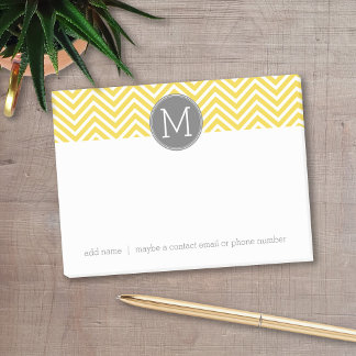 Post-it® Chevron jaune et gris Motif avec Monogramme