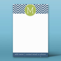 Chevrons bleu marine et vert citron Monogramme per