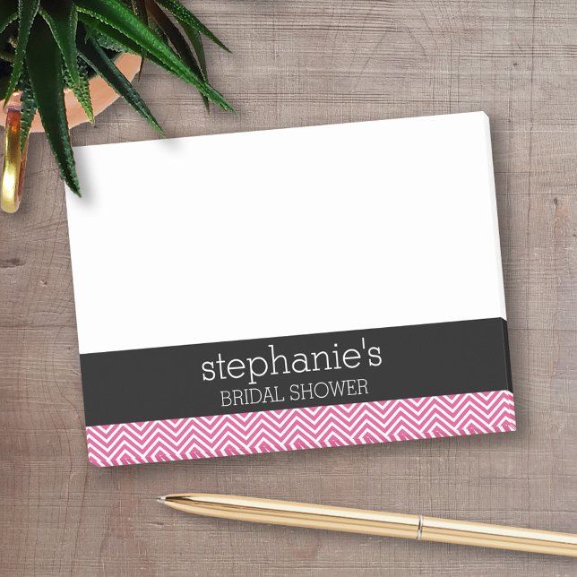 Post-it® Chevrons de mariage rose vif et noir (Personalized Post-It Notes - add you name or other text)