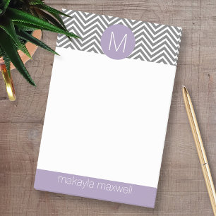 Post-it® Chevrons gris et lavendar avec Monogramme personna