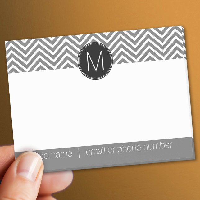 Post-it® Chevrons gris et noirs avec Monogramme personnalis (Custom Post It Notepad)