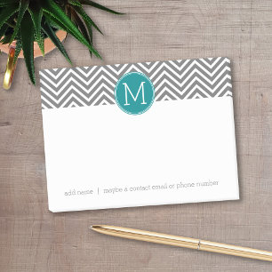 Post-it® Chevrons Turquoise et Charbon Monogramme personnal
