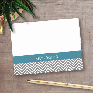 Post-it® Chevrons Turquoise et Grey Nom personnalisé