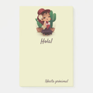Post-it® Chibi flamenco en casquette espagnol et cactus