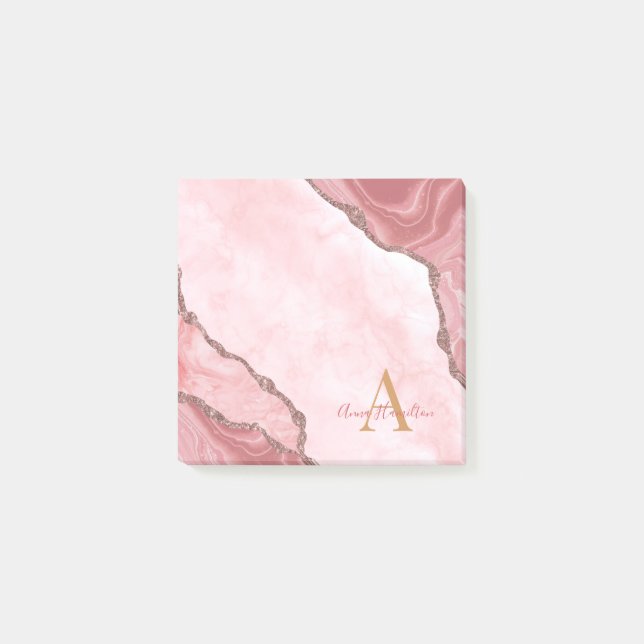 Post-it® Chic Blush Rose Or Agate Géode Monogramme (Devant)