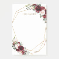 Chic Bourgogne Rouge Blush Rose Floral Or Géométri