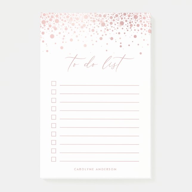 Post-it® Chic Faux Rose Gold Foil Confetti Dot Personnalisé (Devant)