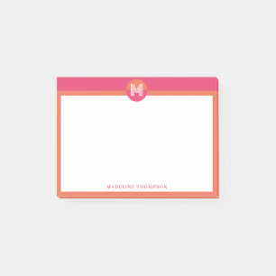 Post-it® Chic Rose Orange Géométrique Monogramme Moderne