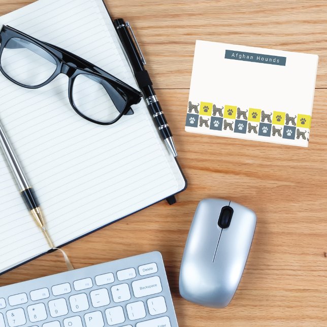 Post-it® Chien à poils et mâcher jaune et bleu (Afghan hound dog yellow and blue post it notes)