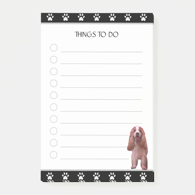 Post-it® Chien coquelicot mignon sur des choses noires et b (Devant)
