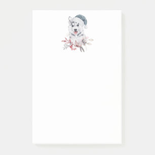 Post-it® Chien de Noël Husky dans un chapeau de Père Noël