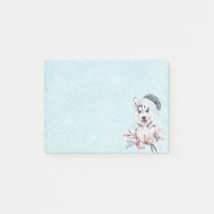 Post-it® Chien de Noël Husky dans un chapeau de Père Noël